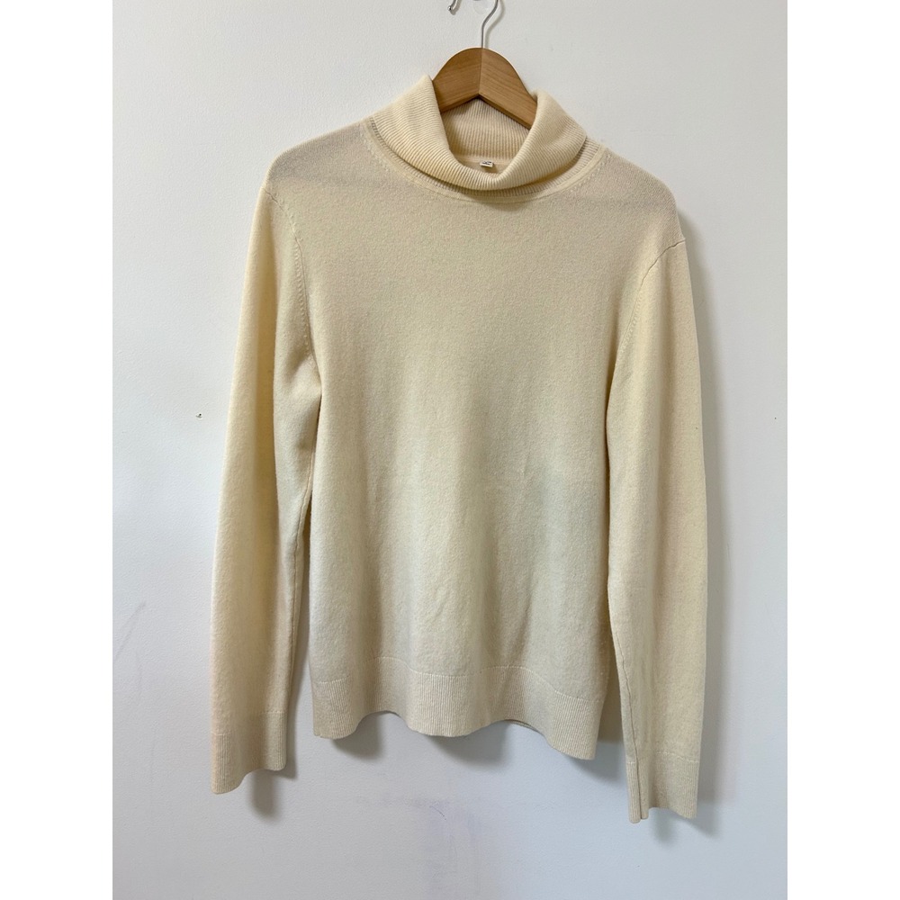 Uniqlo 100% Cashmere Turtleneck Sweater Women Medium Cream Quiet Luxury Long Slv